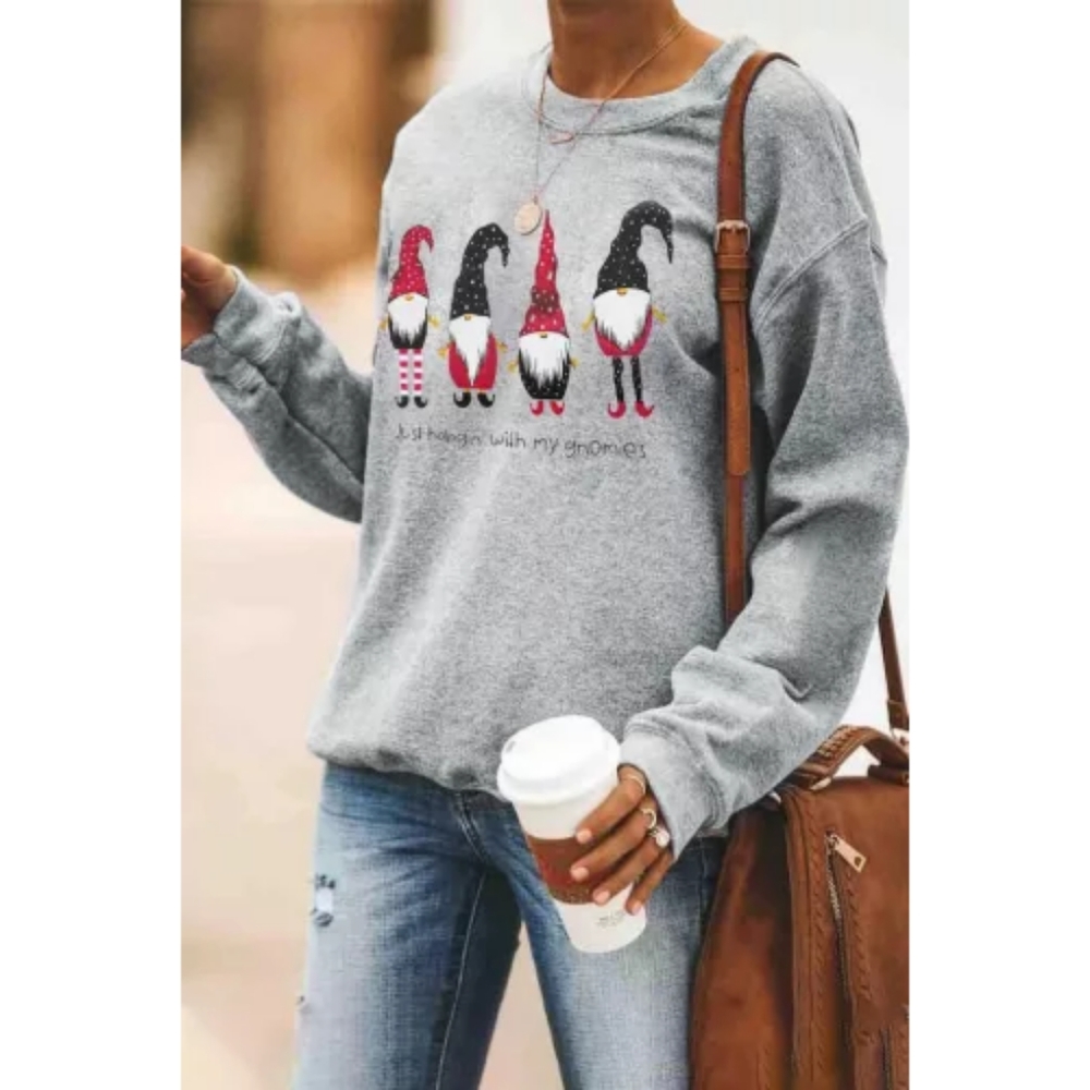 ❤💚Gray Christmas Graphic "Gnomies" Sweatshirt